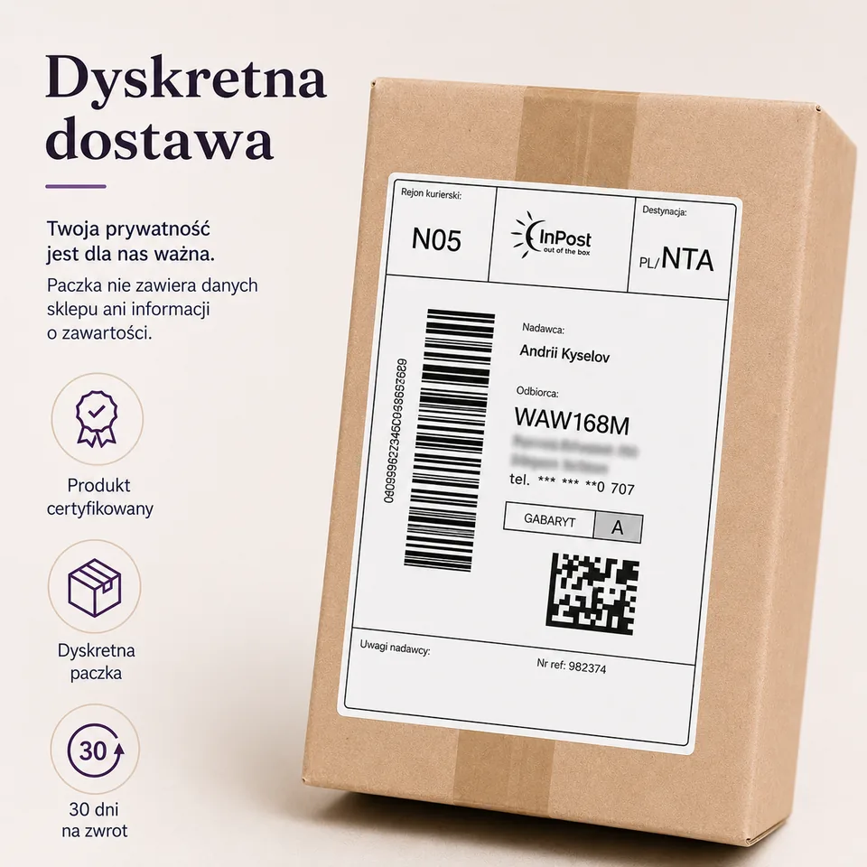 Dyskretna dostawa — paczka bez nazwy sklepu i informacji o zawartości, 30 dni na zwrot
