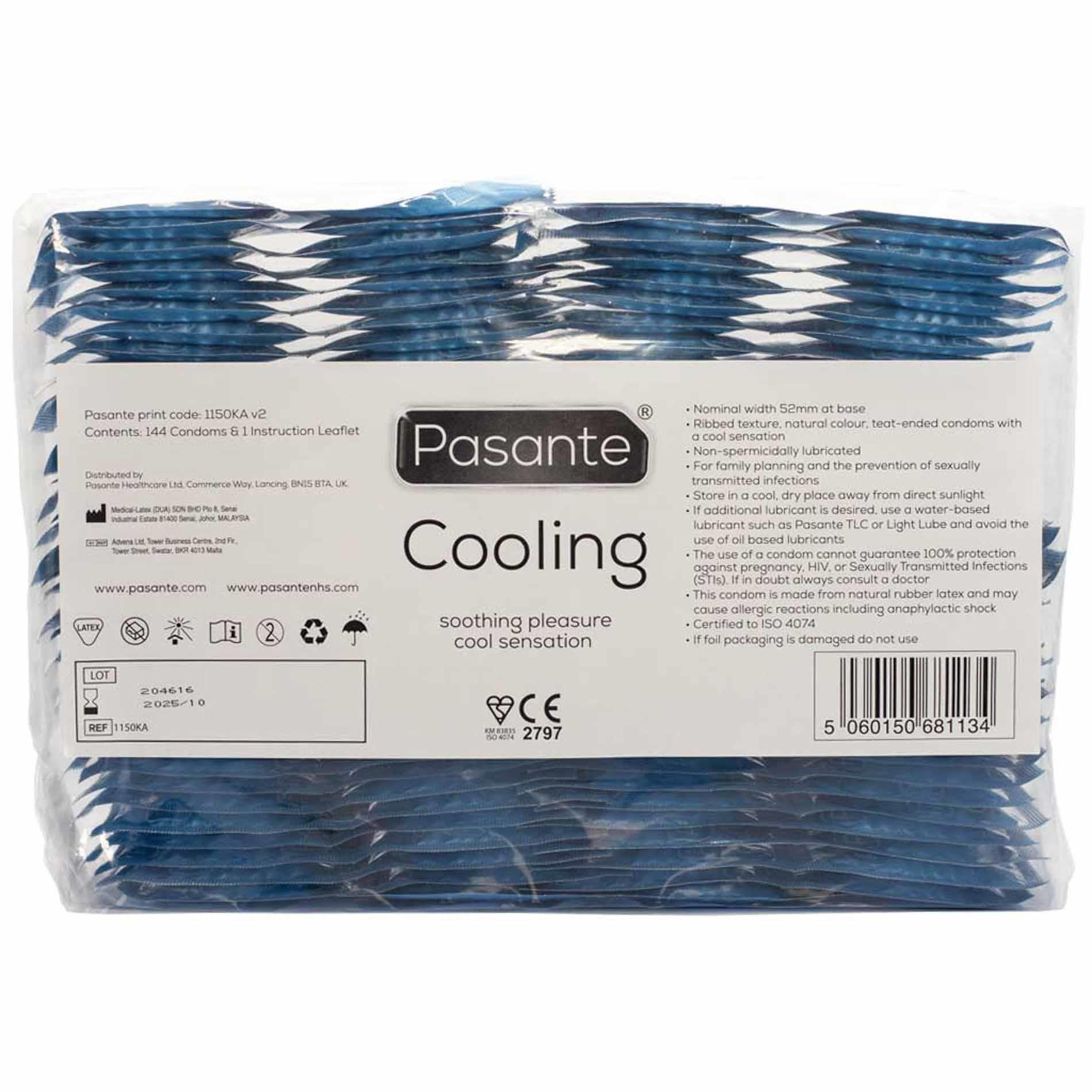 Prezerwatywy Pasante Cooling prążkowane - efekt chłodzenia
