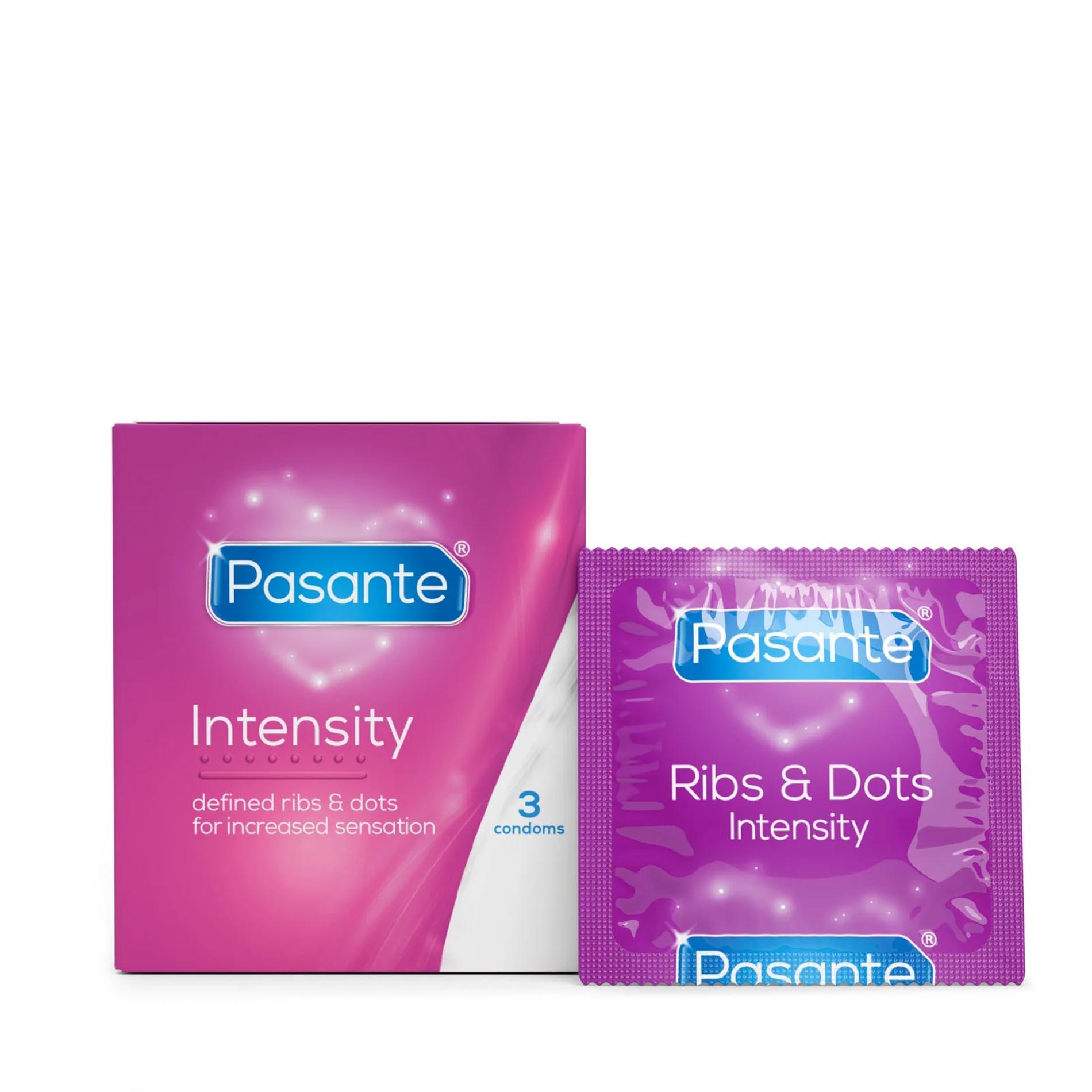 Prezerwatywy Pasante Ribs & Dots Intensity 3 sztuki - prążki i