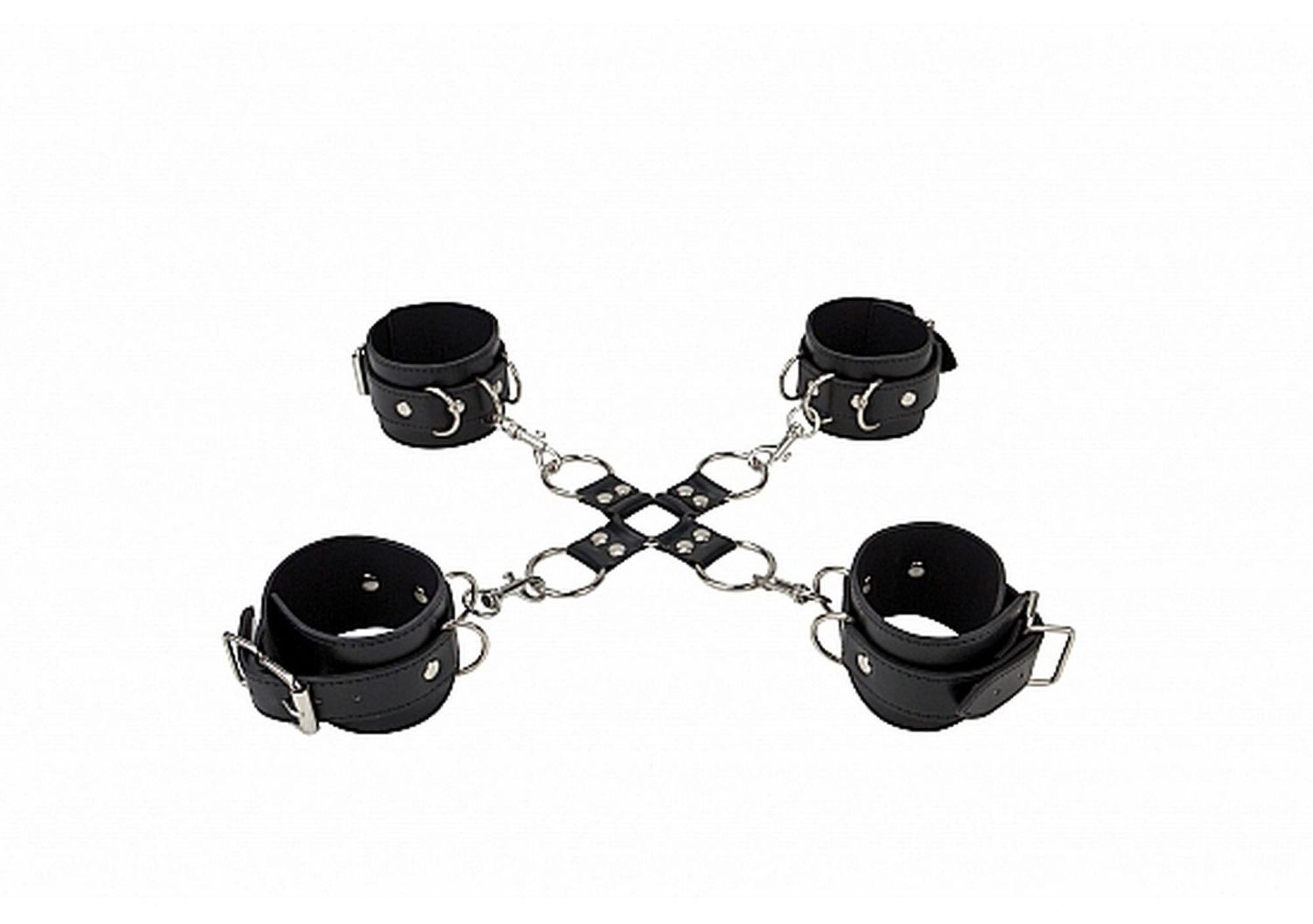 Kajdanki Ouch! Leather Hand And Leg Cuffs - skóra i metal