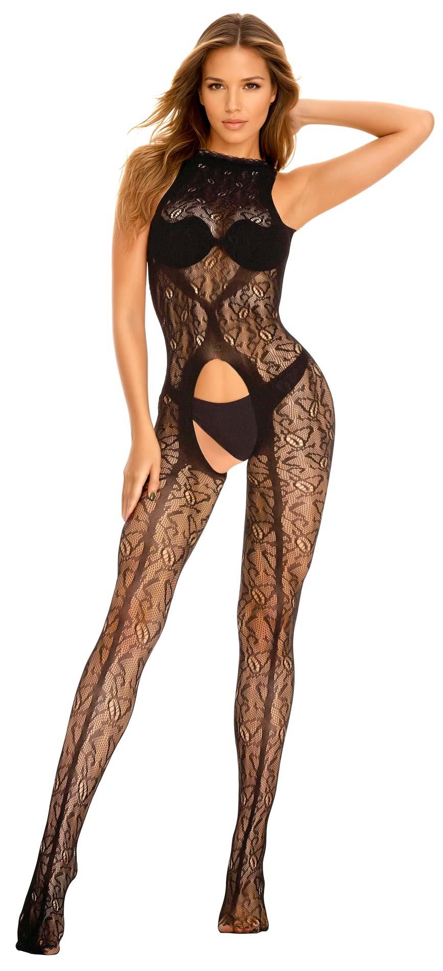 Bodystocking SoftLine 2038 - czarny ażurowy